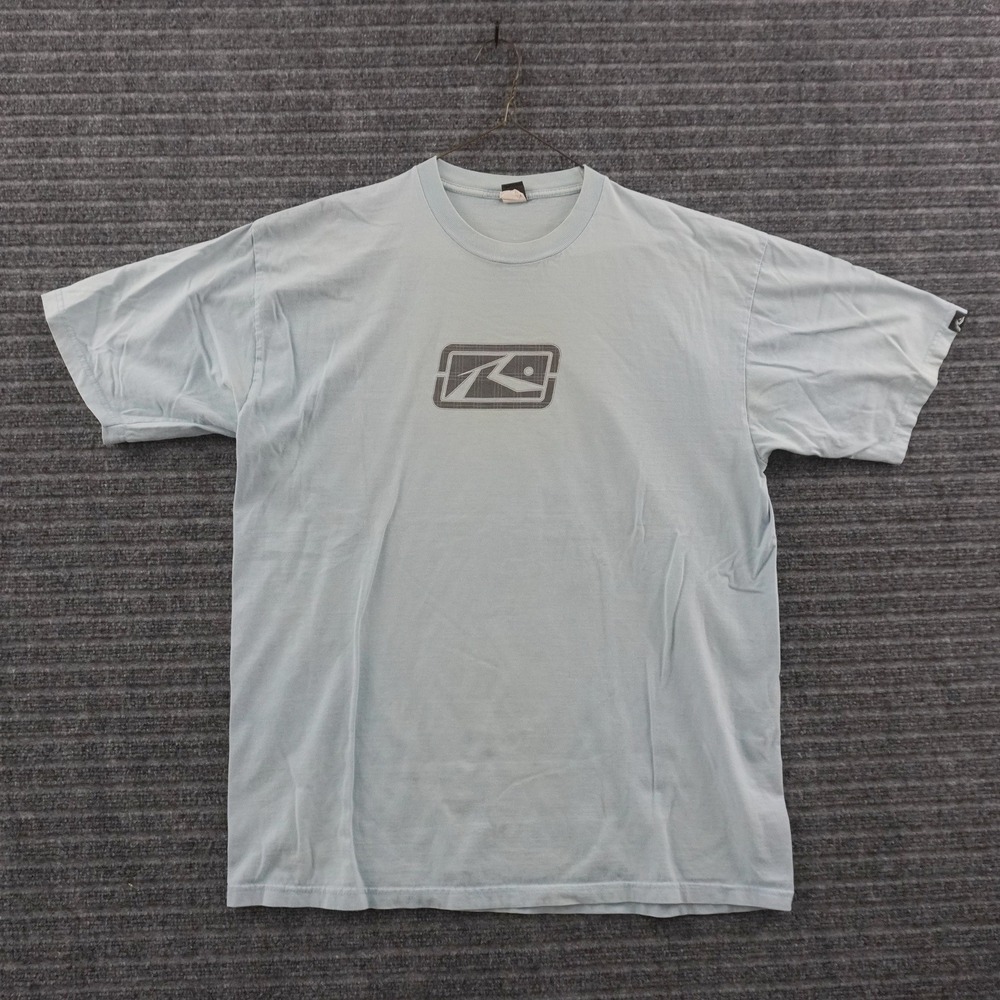 Vintage Rusty T-Shirt Mens XL Light Blue Short Sleeve Graphic Logo Tee